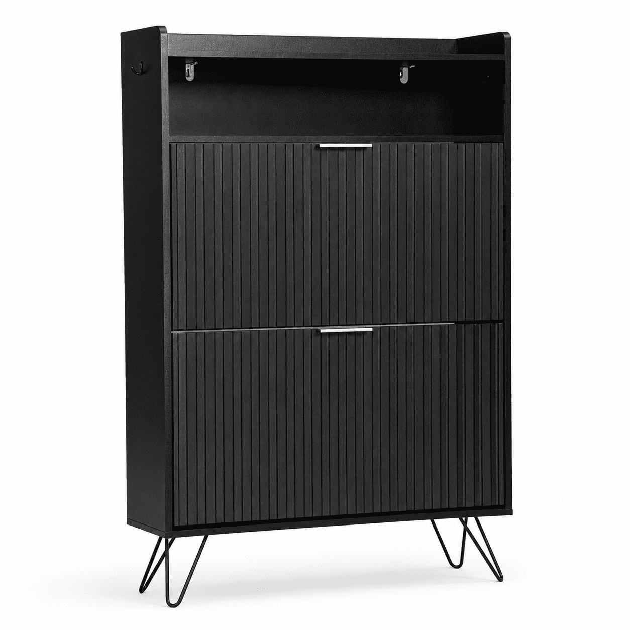 Alvantor Shoe Cabinet, 2 Flip-Down Doors with Hooks, Holds 10-12 Pairs, 31.5" W, Black