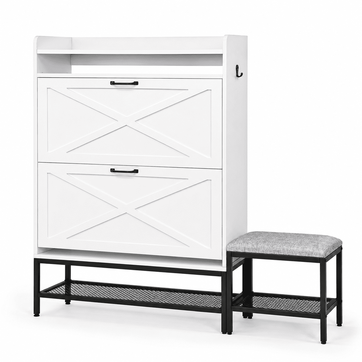 Alvantor Shoe Cabinet with Bench, 2 Flip-Down Drawers, Holds 10-14 Pairs, 39.4" W, White