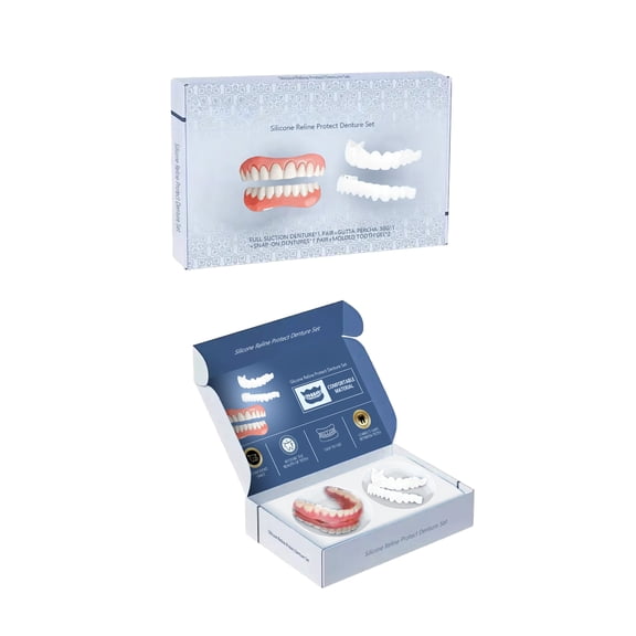 Alvantor Silicone Reline Protect Teeth Set, Full Suction Adjustable Fake Teeth for Instant Smile Enhancement Comfort Fit