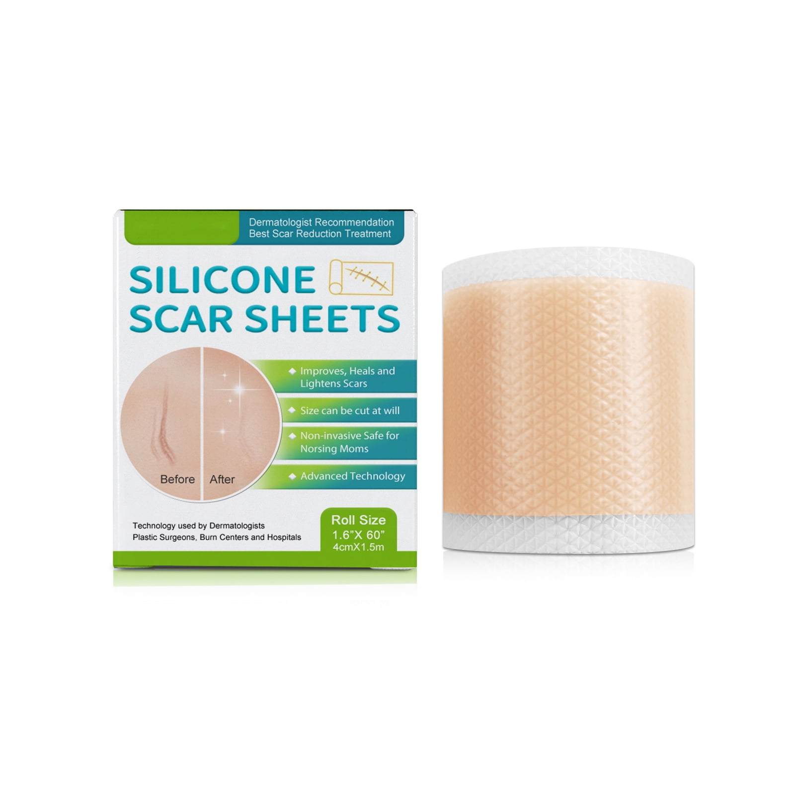 Alvantor Silicone Scar Sheets - Medical Grade Scar Tape Roll for C-Section, Surgery, Burn, Acne Scars Treatment, 1.6"*60"