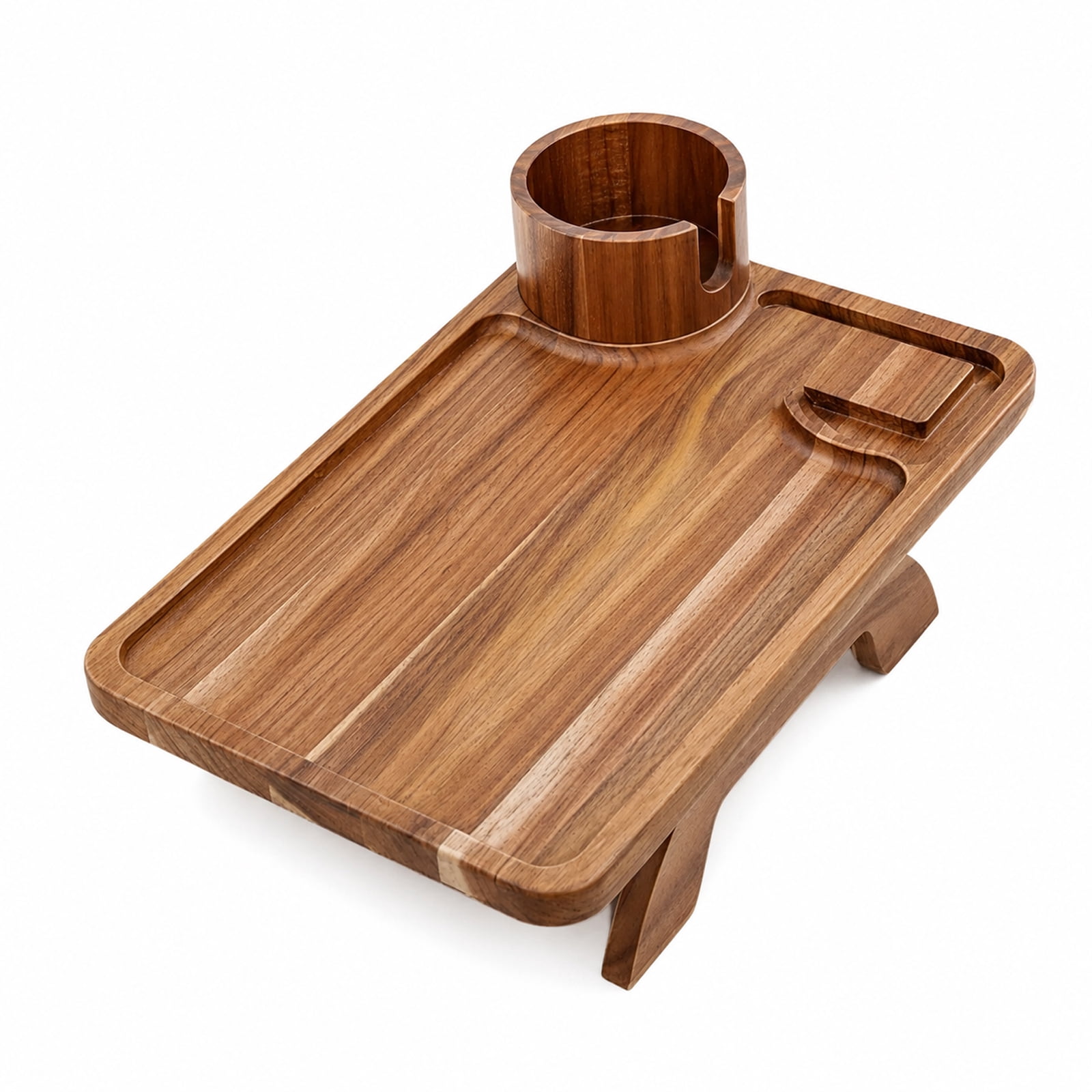 Alvantor Large Acacia Wood Sofa Arm Tray with 360° Rotation and Phone Holder