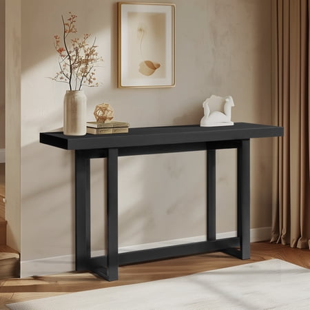 Alvantor Solid Pine Wood Console Table with Concrete-Textured MDF Top,Entryway/Sofa Table,Black,59 x 15.7 x 31.7 in