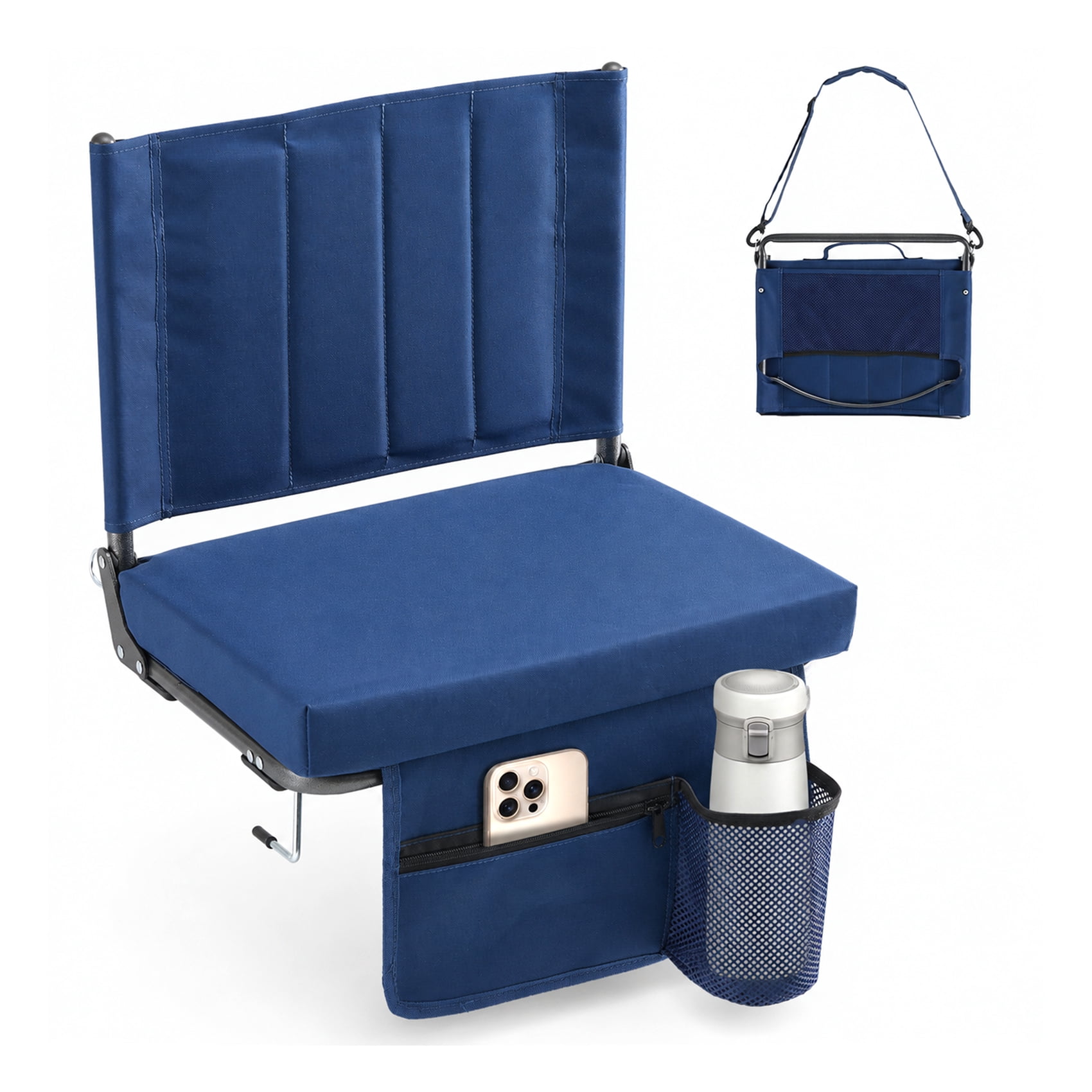 Alvantor Stadium Seat for Bleachers with Back Support, Portable Bleacher Seat with Wide Comfy Padded Cushion, Metal Hook, Folding Stadium Chair with Shoulder Strap, Carry Handle, Cup Holder