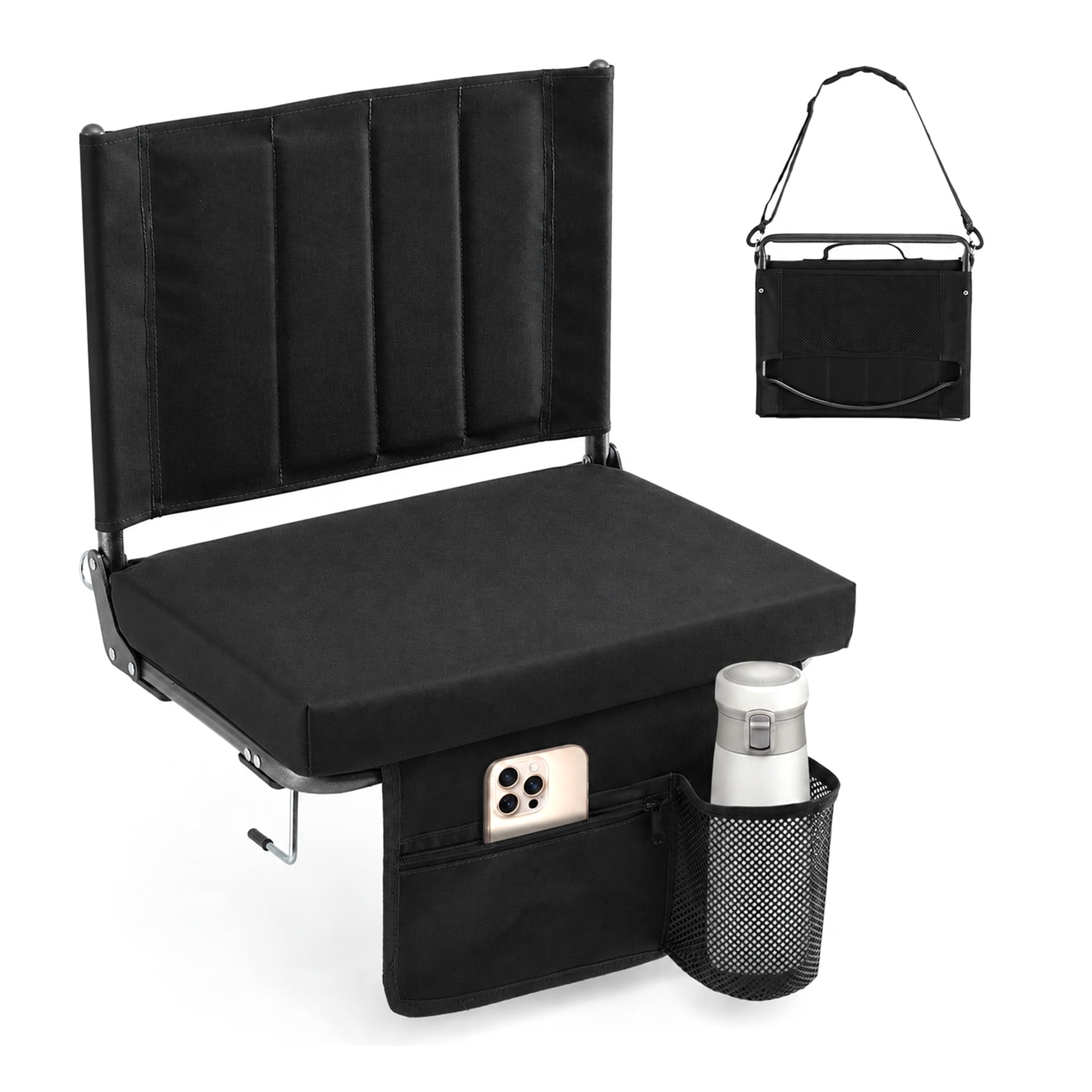 Alvantor Stadium Seat for Bleachers with Back Support, Portable Bleacher Seat with Wide Comfy Padded Cushion, Metal Hook, Folding Stadium Chair with Shoulder Strap, Carry Handle, Cup Holder