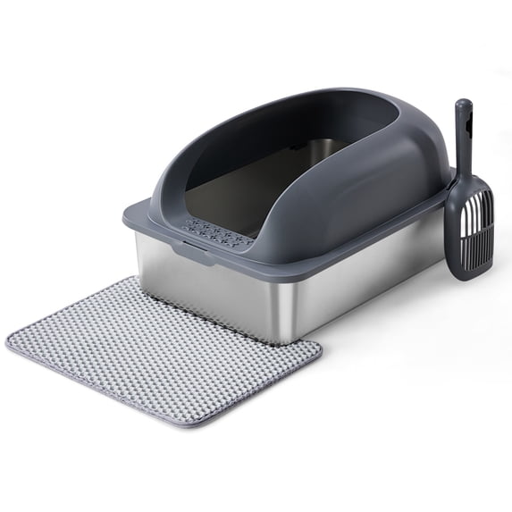 Alvantor Stainless Steel XL Enclosed Cat Litter Box with Lid, Anti-Leakage and High Sided