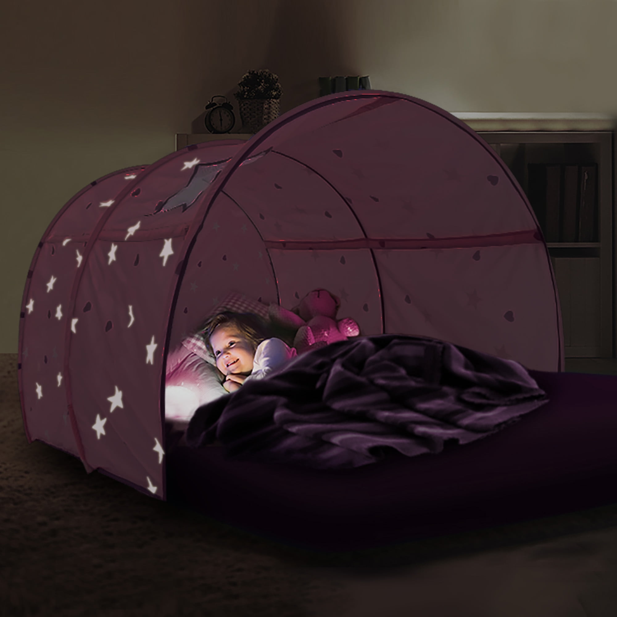 Pink Glow-in-the-Dark Twin Bed Tent Canopy