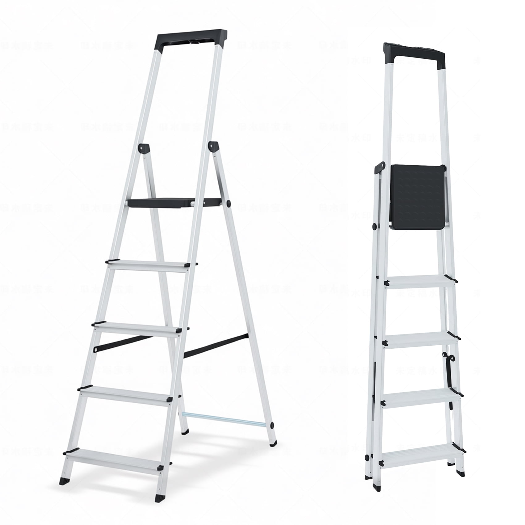 Alvantor Step Ladder,5-Step Folding Ladder,Heavy Duty 330 lbs Capacity, Anti-Slip Wide Steps & Handrail, Lightweight Aluminum Step Stool with Tool Tray