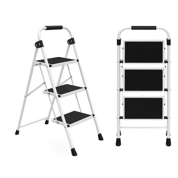 Alvantor Step Ladder,Ultra-Thin Folding Step Stools 330 lbs Capacity, 2-Inch Thin for Storage, Anti-Slip Pedals & Handrails, Sturdy Steel for Home