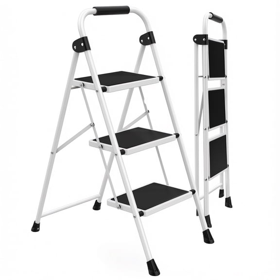 Alvantor Step Ladder,Ultra-Thin Folding Step Stools 330 lbs Capacity, 2-Inch Thin for Storage, Anti-Slip Pedals & Handrails, Sturdy Steel for Home