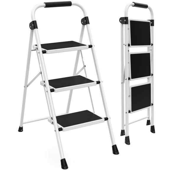 Alvantor Step Ladder,Ultra-Thin Folding Step Stools 330 lbs Capacity, 2-Inch Thin for Storage, Anti-Slip Pedals & Handrails, Sturdy Steel for Home