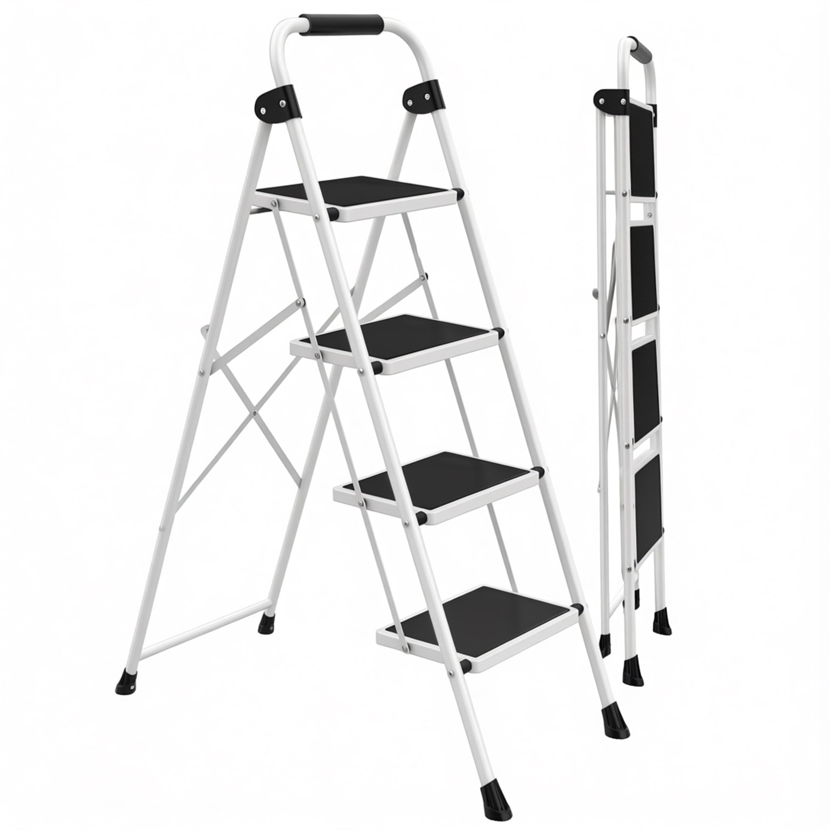 Alvantor Step Ladder,Ultra-Thin Folding Step Stools 330 lbs Capacity, 2-Inch Thin for Storage, Anti-Slip Pedals & Handrails, Sturdy Steel for Home