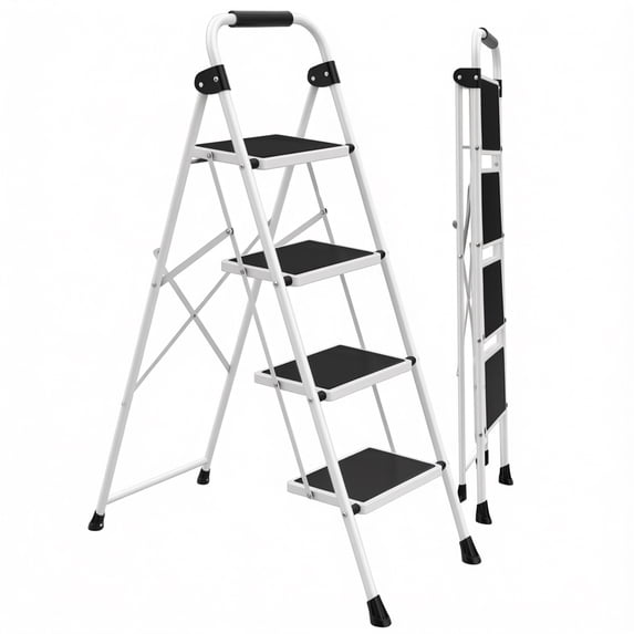 Alvantor Step Ladder,Ultra-Thin Folding Step Stools 330 lbs Capacity, 2-Inch Thin for Storage, Anti-Slip Pedals & Handrails, Sturdy Steel for Home