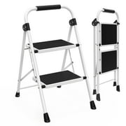 Alvantor Step ladder, 2-Step Ladder Stool, 800lbs Capacity, Anti-Slip Treads & Handles, Foldable Ultra-Thin Design, Grey/Black