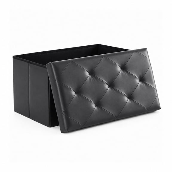 Alvantor Storage Ottoman Bench, Foldable Faux Leather with Tufted Foam Seat and Center Divider, Black, 30 in x 15 in x 15 in