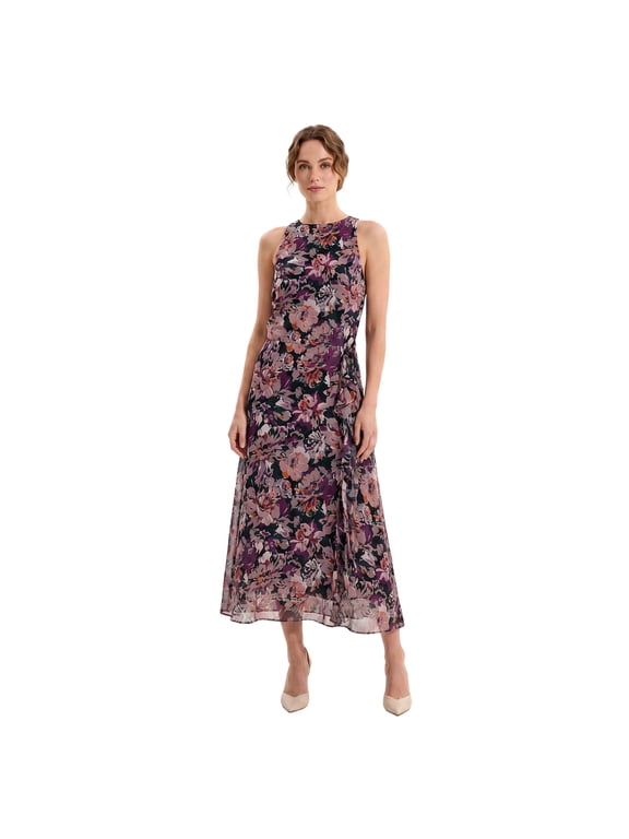 Summer Dress for Women Burgundy Multi Floral Print Poly Chiffon