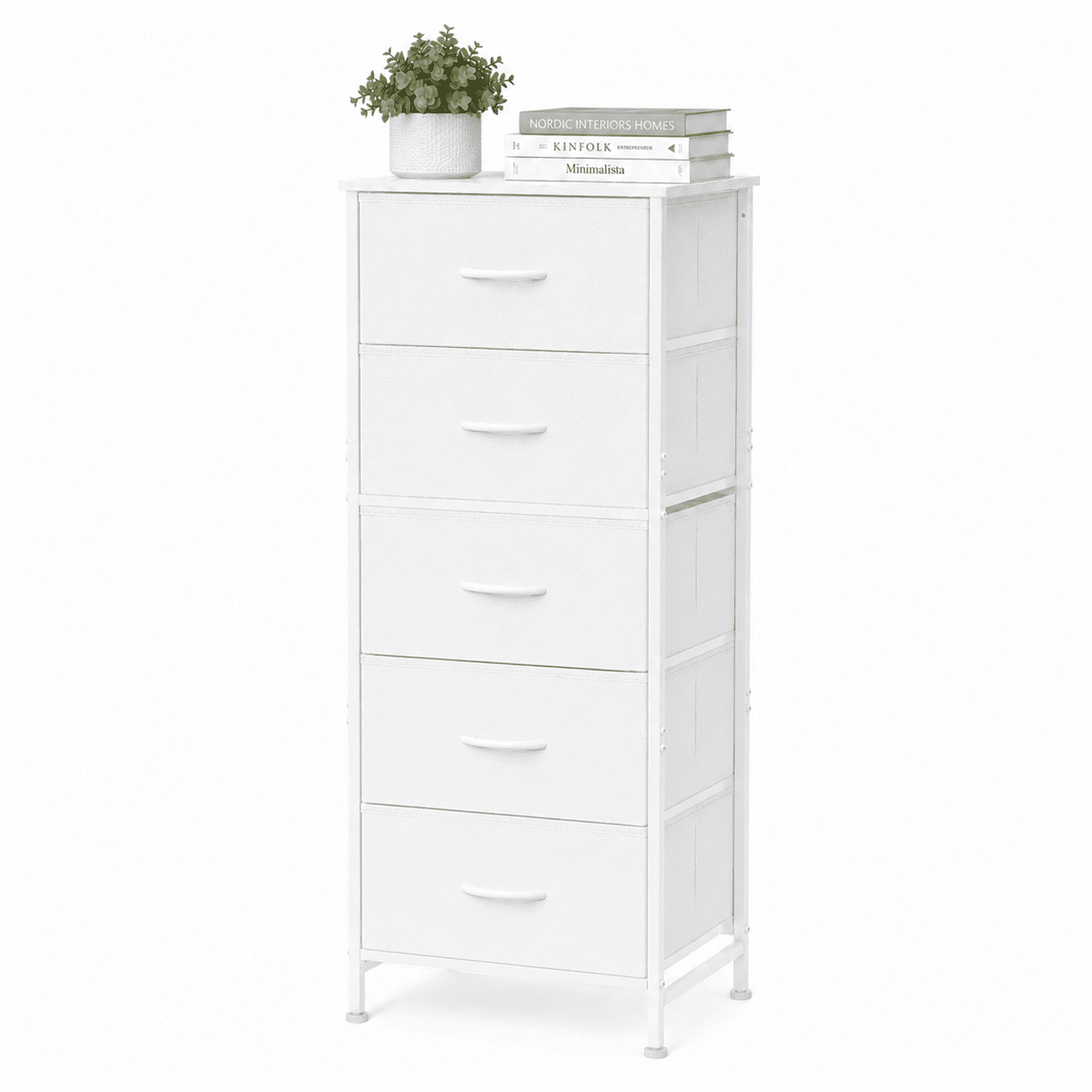 Alvantor Tall Dresser for Bedroom with 5 Drawers, Vertical End Table and Nightstand for Bedroom, Storage Organizer Chest of Drawers with Removable Fabric Bins