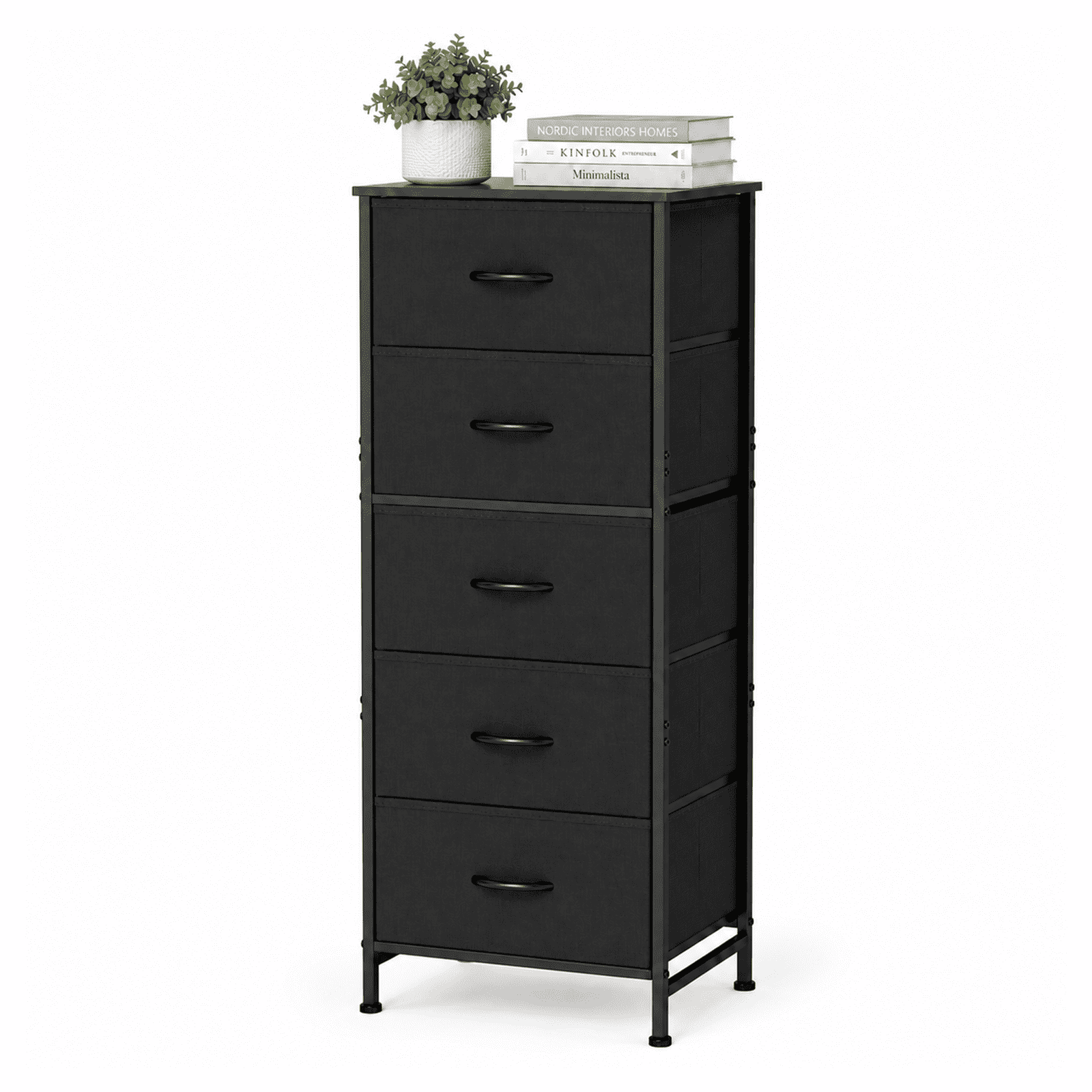 Alvantor Tall Dresser for Bedroom with 5 Drawers, Vertical End Table and Nightstand for Bedroom, Storage Organizer Chest of Drawers with Removable Fabric Bins