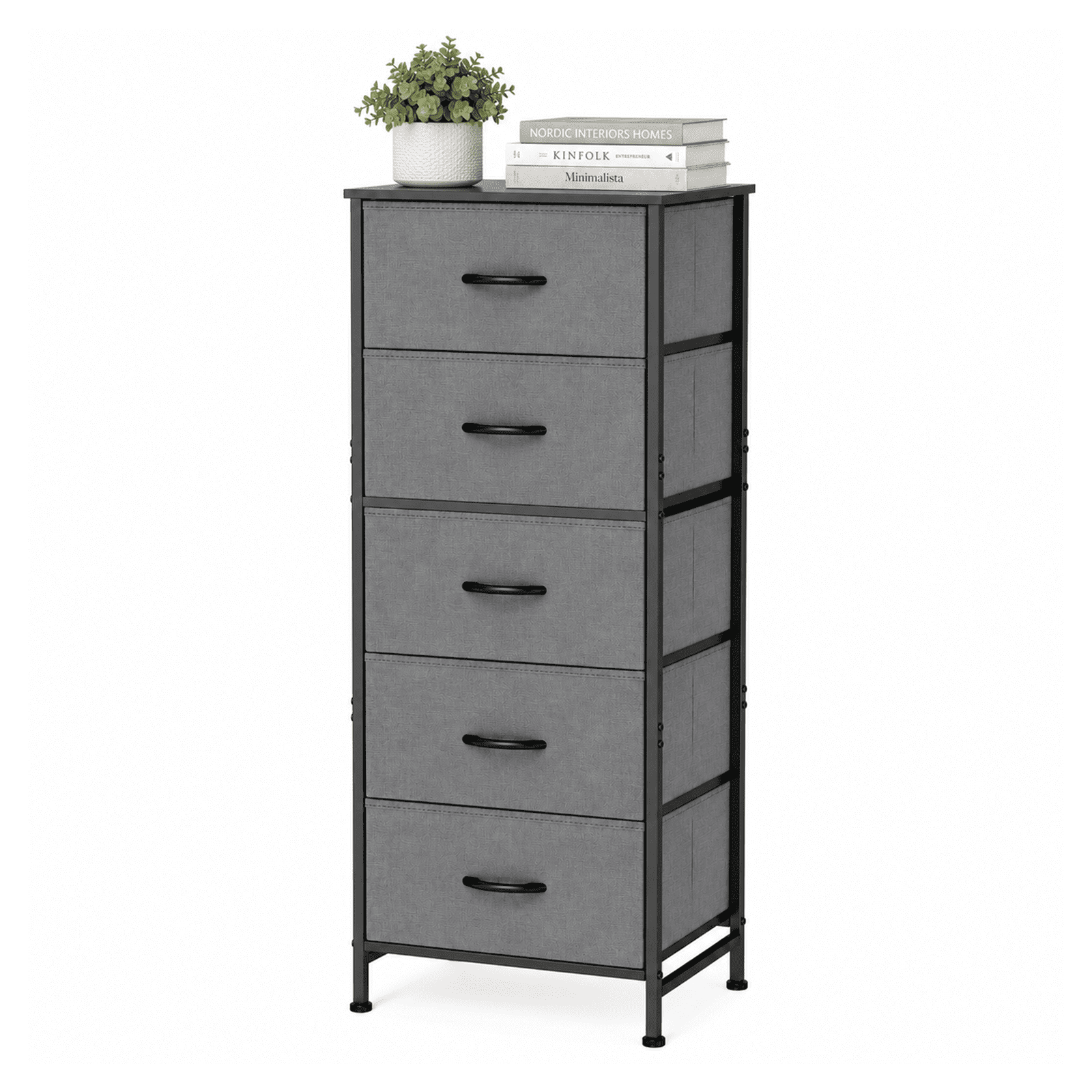 Alvantor Tall Dresser for Bedroom with 5 Drawers, Vertical End Table and Nightstand for Bedroom, Storage Organizer Chest of Drawers with Removable Fabric Bins