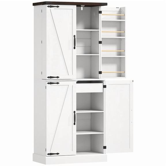 Alvantor Tall Kitchen Pantry Storage Cabinet with Door Racks & Adjustable Shelves 29.9" x 15.7" x 72" White