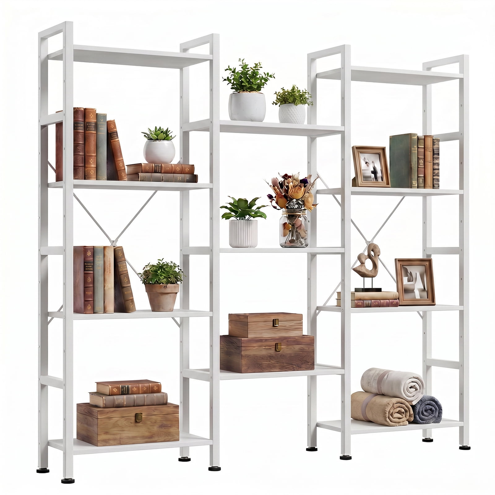 Alvantor Three Columns and Four Layers Bookshelf, Wide Bookcase with 11 Open Display Shelves, Adjustable Storage Shelf for Home & Office