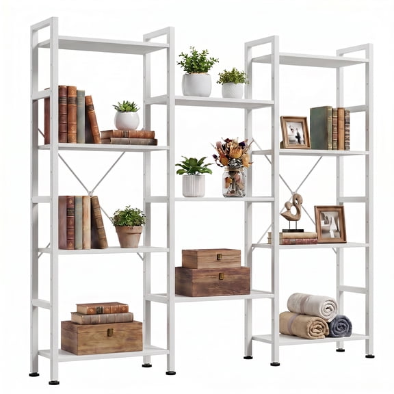 Alvantor Three Columns and Four Layers Bookshelf, Wide Bookcase with 11 Open Display Shelves, Adjustable Storage Shelf for Home & Office