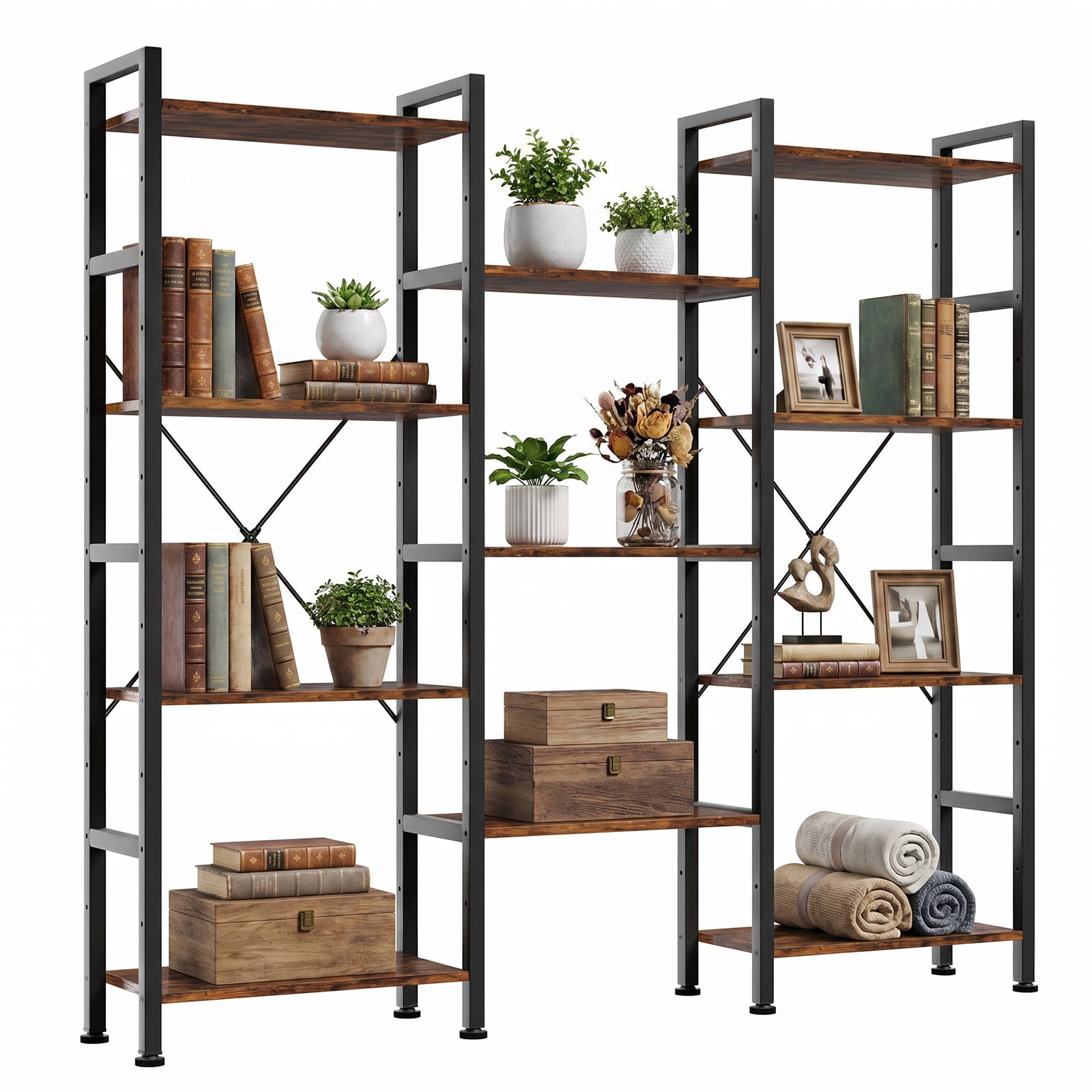 Alvantor Three Columns and Four Layers Bookshelf, Wide Bookcase with 11 Open Display Shelves, Adjustable Storage Shelf for Home & Office