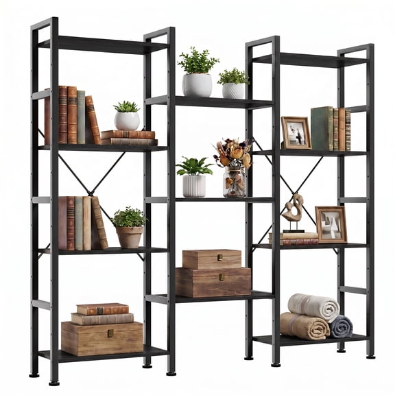 Alvantor Three Columns and Four Layers Bookshelf, Wide Bookcase with 11 Open Display Shelves, Adjustable Storage Shelf for Home & Office
