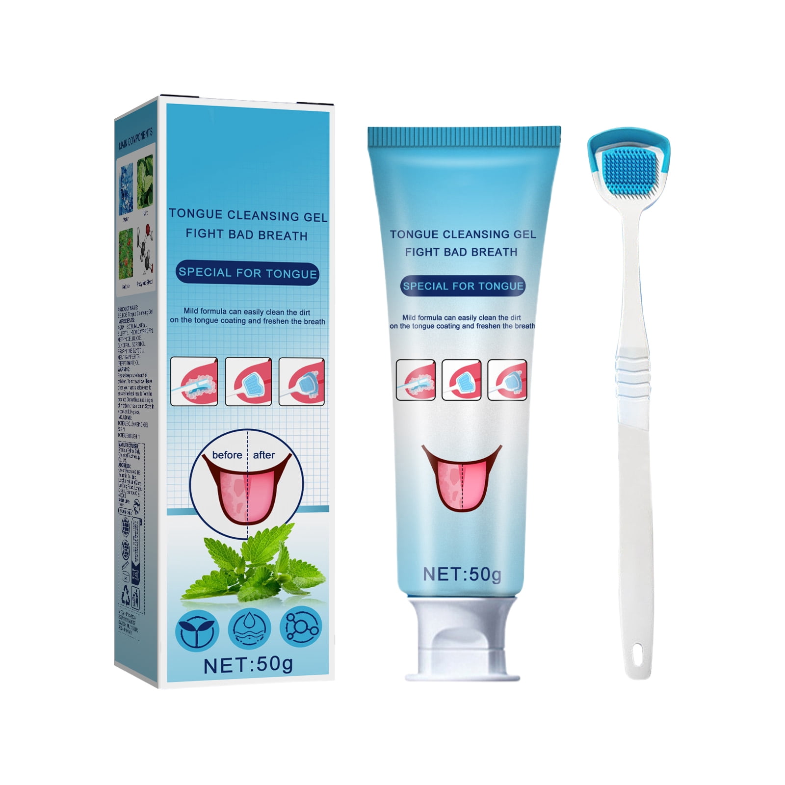 Alvantor Tongue Gel Cleaner with Brush Oral Care Kit 1.76oz for Adults