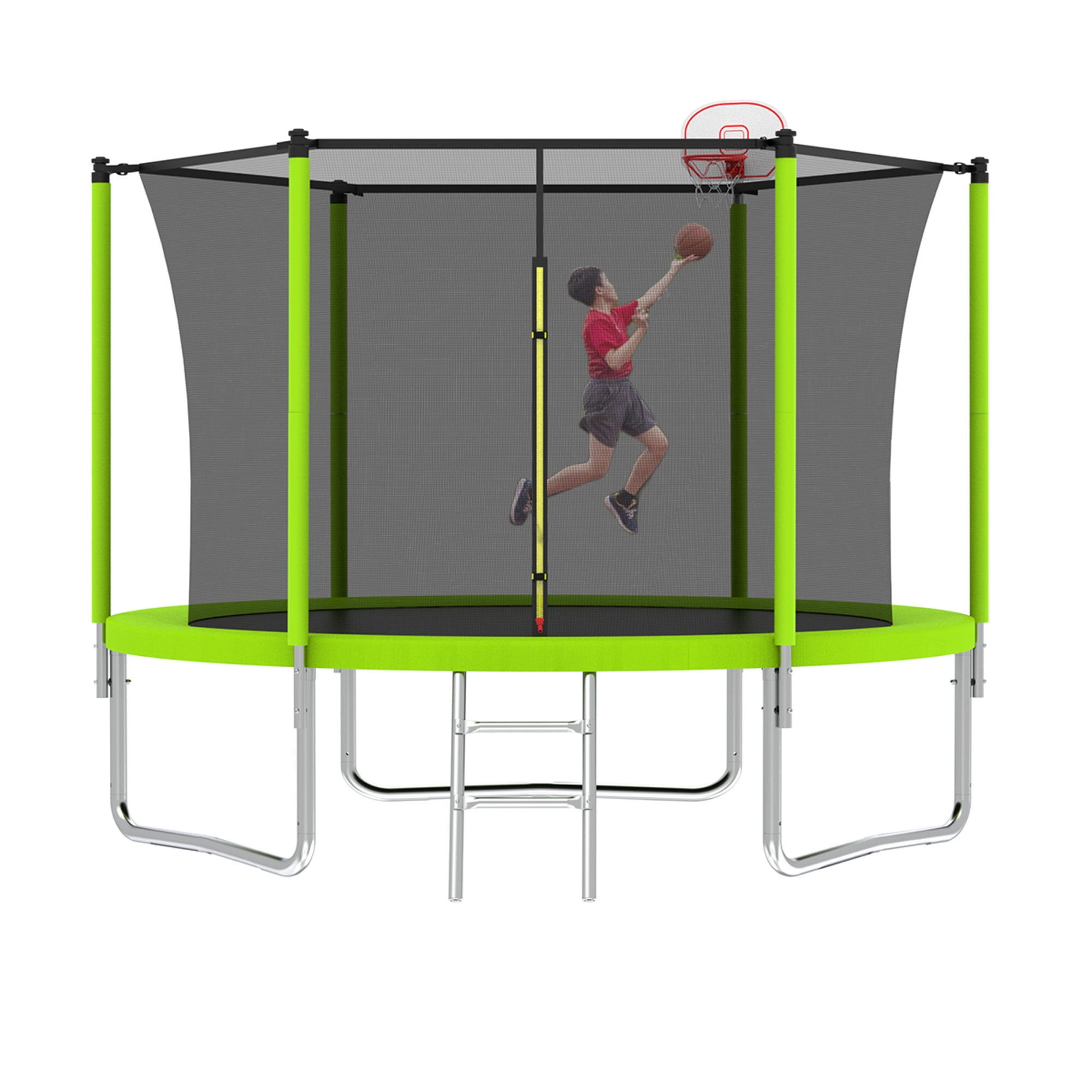Alvantor Trampoline 10 ft Trampolines with Basketball Hoop & Enclosure Net for Outdoor Green