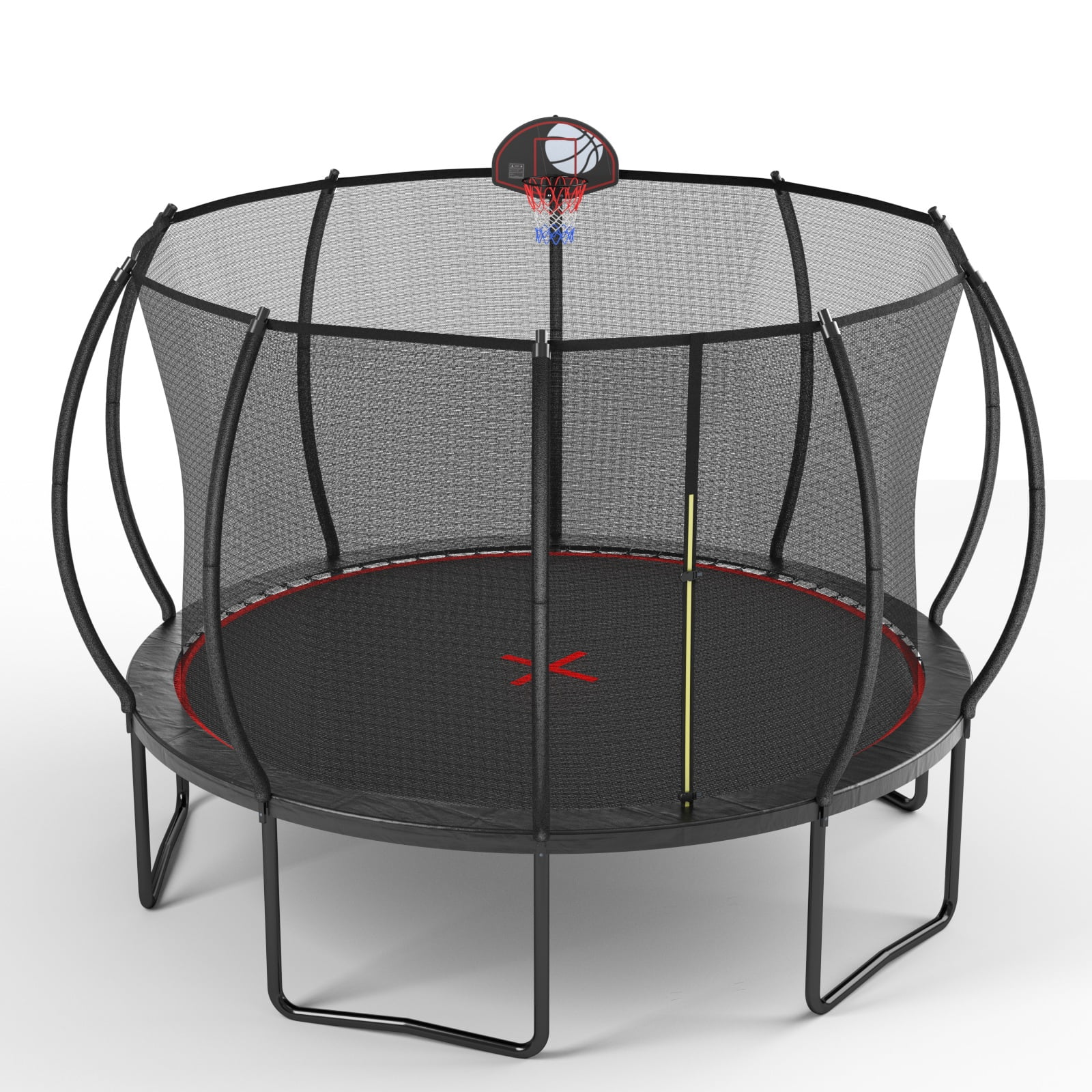Alvantor Trampoline 12Ft for Kids, Pumpkin Trampoline with Basketball Hoop,Outdoor Trampolines for Yard Black