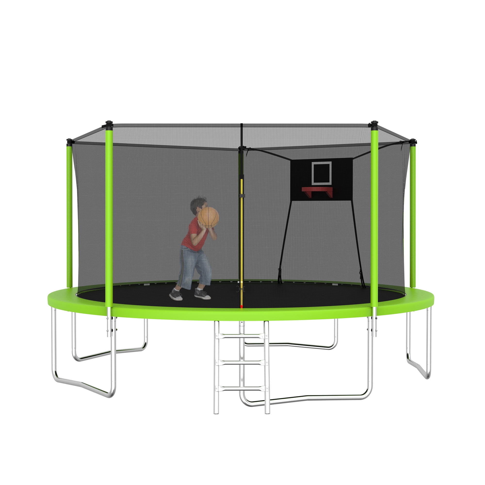 Alvantor Trampoline 14ft Trampolines with Basketball Hoop & Enclosure Net for Backyard Yard Green
