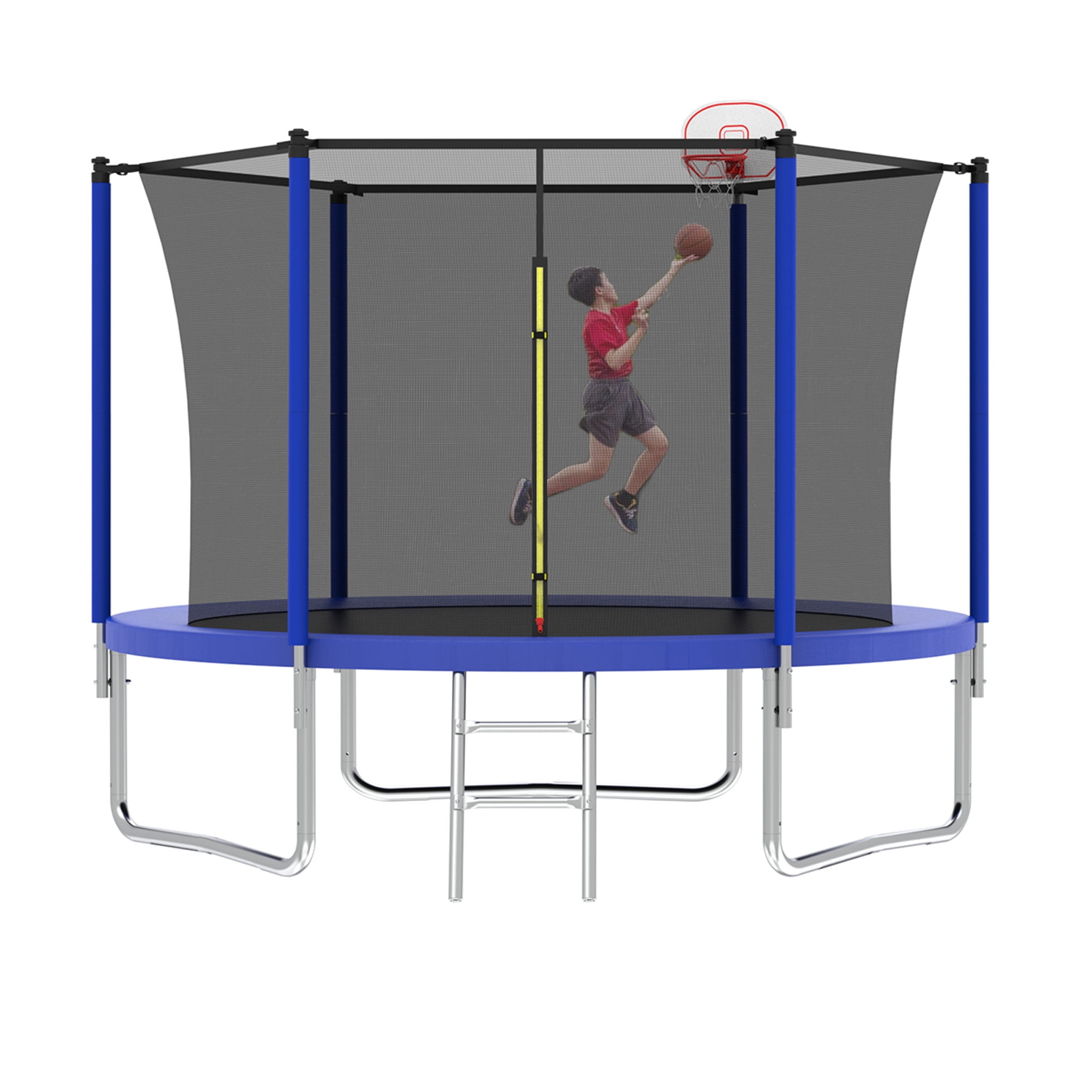 Alvantor Trampoline for Kids 10Ft Round Trampolines with Basketball Hoop & Enclosure Net for Backyard, Age 3-10, Blue