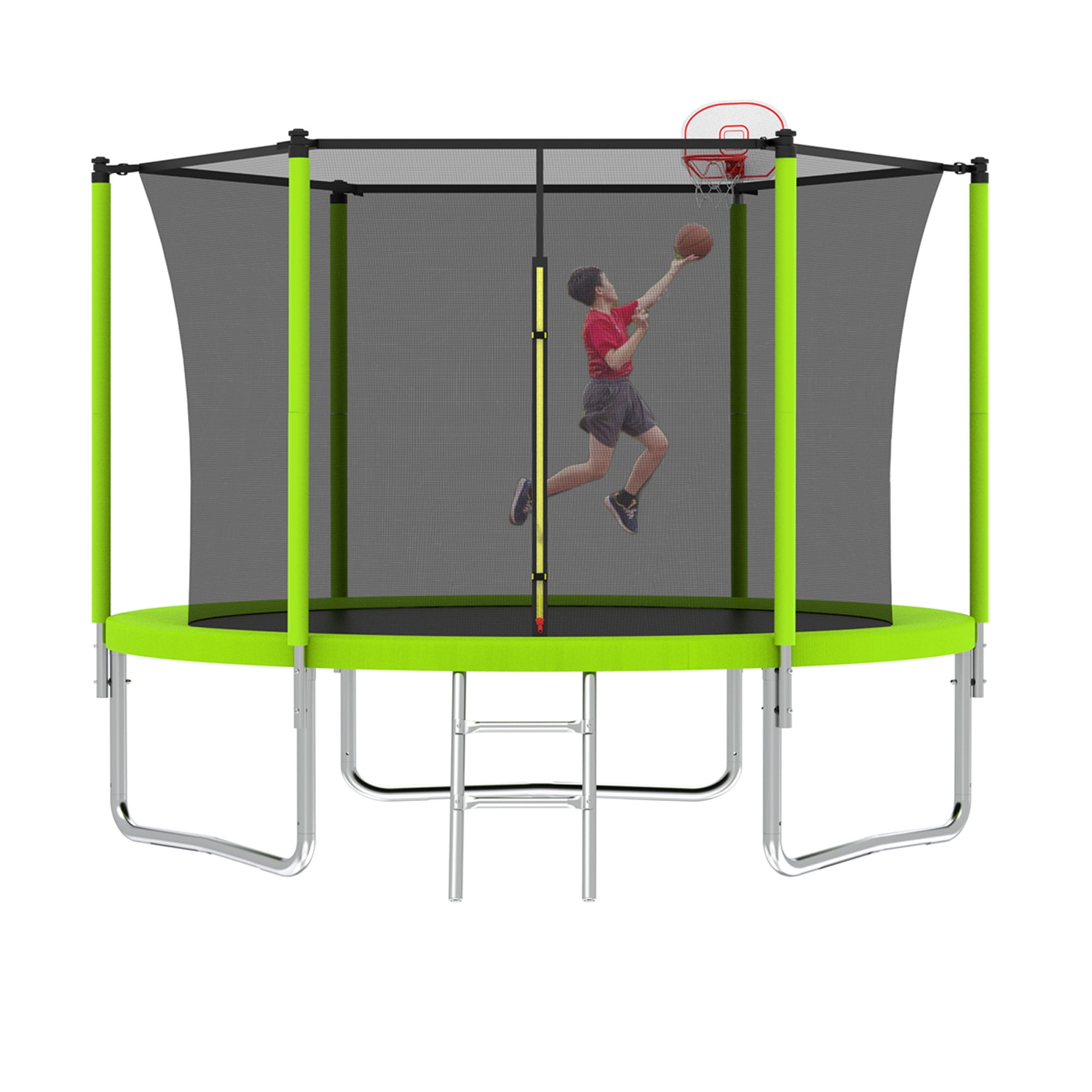 Alvantor Trampoline for Kids 10Ft Round Trampolines with Basketball Hoop & Enclosure Net for Backyard, Age 3-10, Green