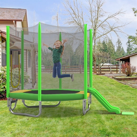 Alvantor Trampoline with Slide 7ft Trampolines for Kids with Enclosure net & Ladder Green