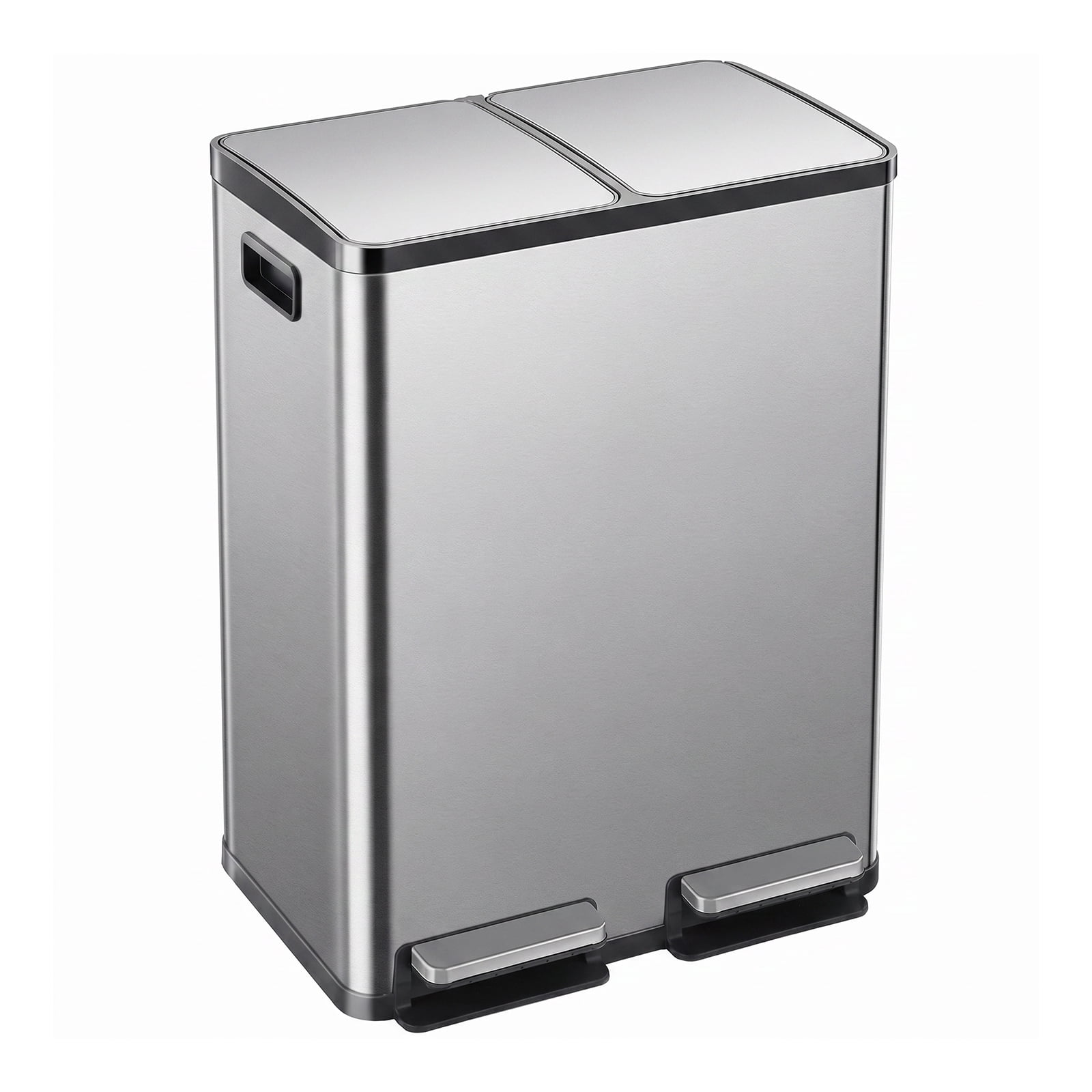 Alvantor 60L Trash Can, Dual Compartment 2x8 Gallon Stainless Steel Garbage Bin with Fingerprint Proof Finish, Soft Close Lid, and Hands-Free Pedal for Kitchen and Office