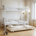 thumbnail image 1 of Alvantor Triple Bunk Beds Frame, Twin over Twin Bunk Bed with Trundle, Heavy Duty Metal Bed with Guardrail and Ladders, Divided Into 3 Twin Beds for Boys, Girls, Kids, Easy Assembly White, 1 of 7