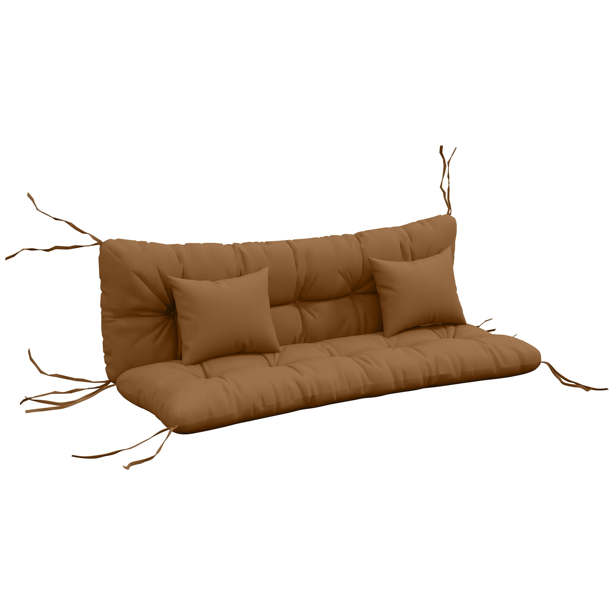 Alvantor Tufted Bench Cushions with Backrest & Throw Pillows, 59" Bench Chair Cushions for Outdoor Furniture, Tan