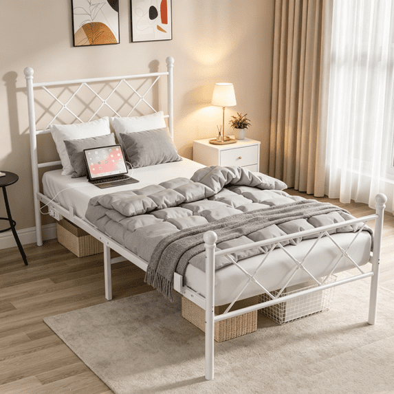 Alvantor Twin Bed Frame with X-Design Headboard and Footboard, RGB LED ...
