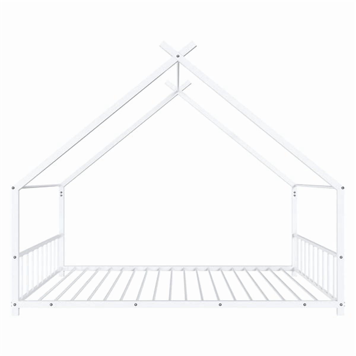 Alvantor Twin Metal House Bed for Kids and Toddlers with Side Guardrails, No Box Spring Needed, White