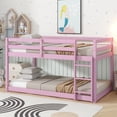 thumbnail image 1 of Alvantor Twin Over Twin Bunk Bed, Solid Rubber Wood Low Floor Bunk with Ladder, Pink, 1 of 7