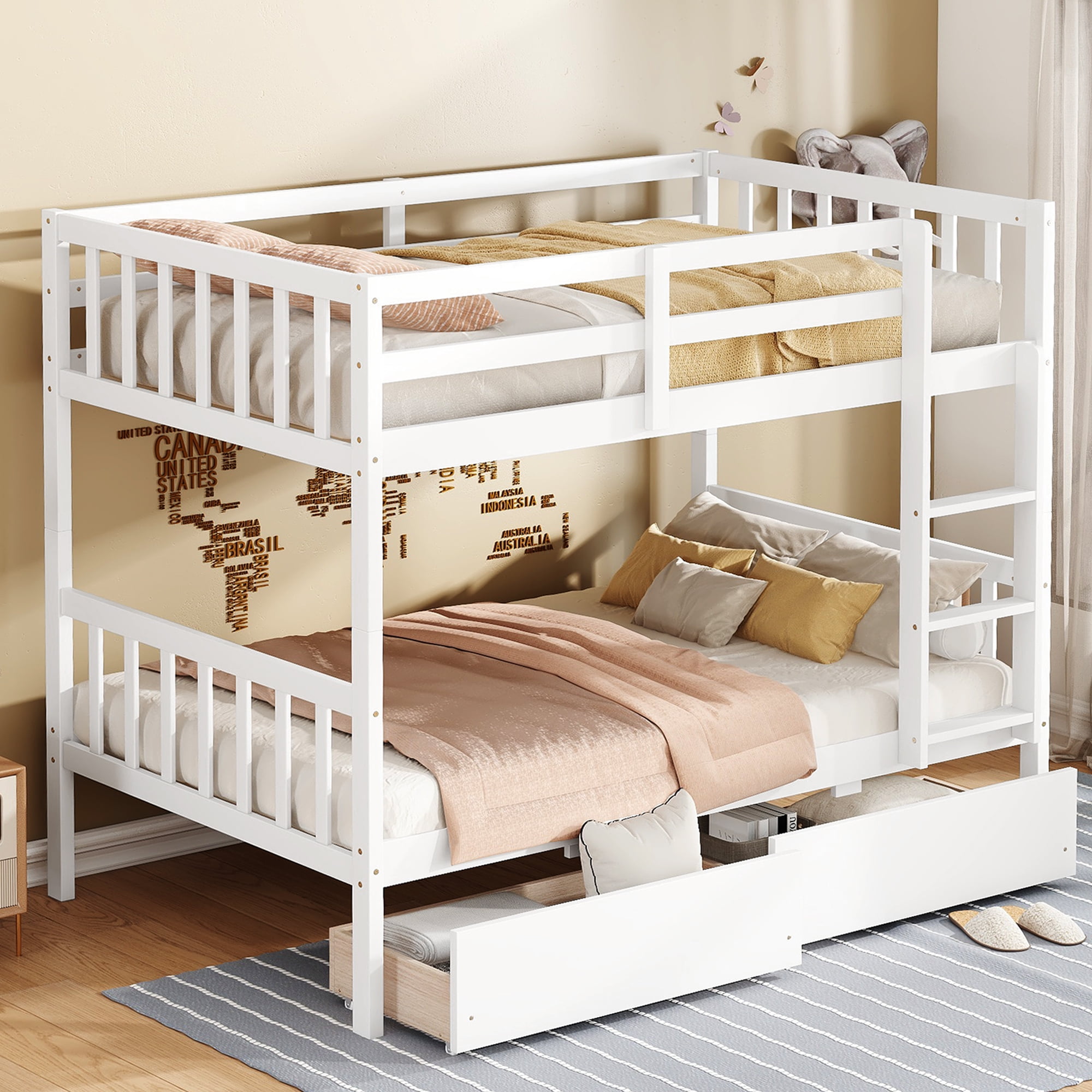 Alvantor Twin Over Twin Bunk Bed with 2 Drawers and Ladder, Convertible into 2 Twin Beds for Teens and Adults, White