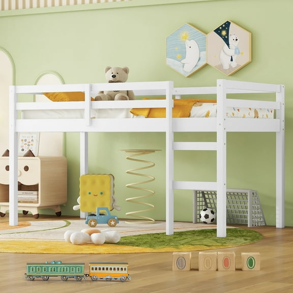 Alvantor Twin Size Loft Bed Wood Loft Bed with Stairs for Kids Boys Girls, No Box Spring Needed, White