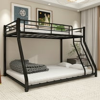 Alvantor Twin over Full Bunk Bed for Kids & Adults Low Metal Heavy-Douty Bunk Beds Frame with Full-Length Guardrails Black