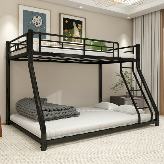 Alvantor Twin over Full Bunk Bed for Kids & Adults Low Metal Heavy-Douty Bunk Beds Frame with Full-Length Guardrails Black