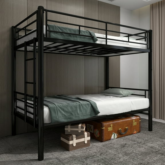 Alvantor Twin over Twin Bunk Beds Convertible 2 Beds Metal Heavy-duty Bed Frame for Kids Teens with Ladders & Guardrail Black