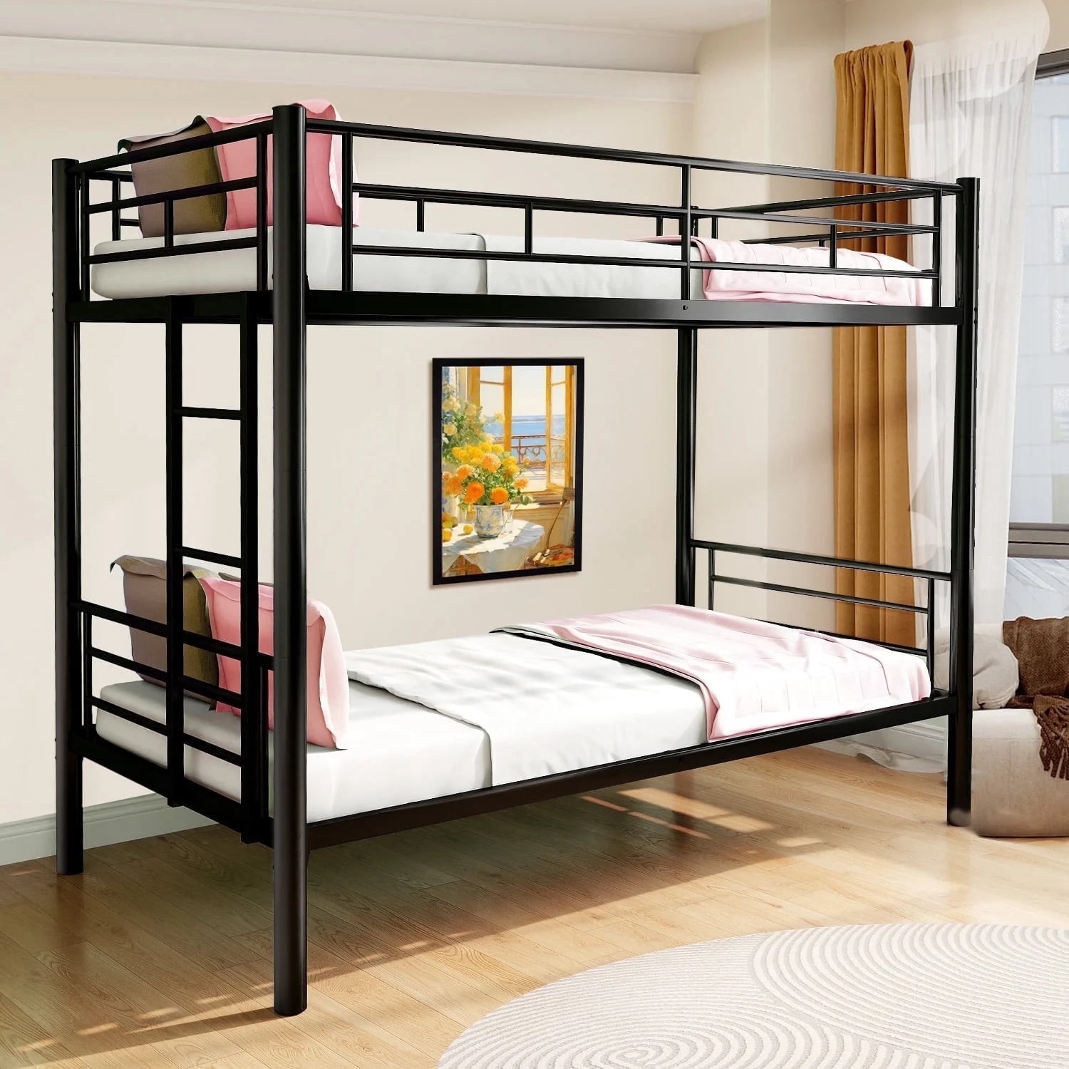 Alvantor Twin over Twin Bunk Beds for Kids Teens, Convertible 2 Beds, Easy Assembly, Load-Bearing 350lb Black