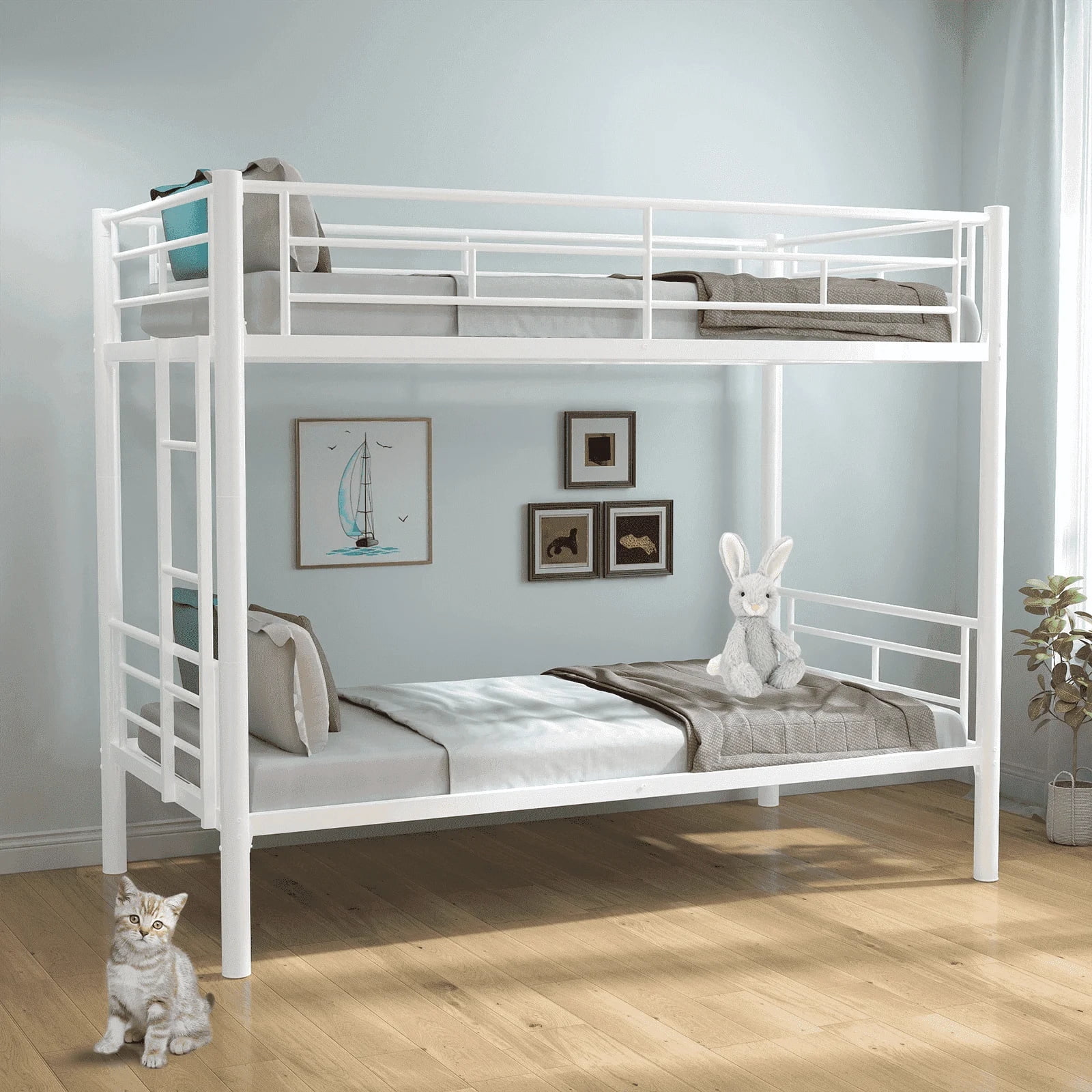 Alvantor Twin over Twin Bunk Beds for Kids Teens, Convertible 2 Beds, Easy Assembly, Load-Bearing 350lb White