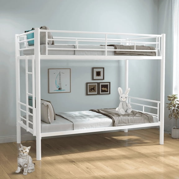Alvantor Twin over Twin Bunk Beds for Kids Teens, Convertible 2 Beds, Easy Assembly, Load-Bearing 350lb White