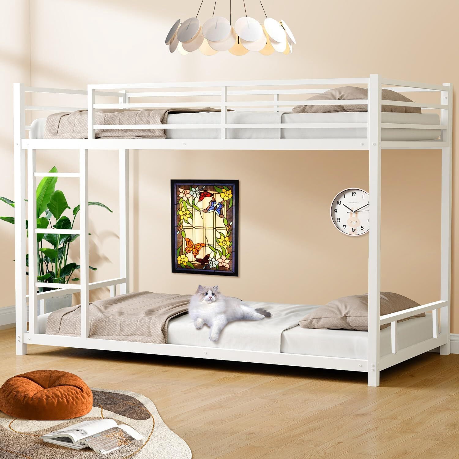 Alvantor Twin over Twin Bunk Beds for Kids Teens, Heavy Duty Low Bunkbeds with Ladder and Safety Guardrails White