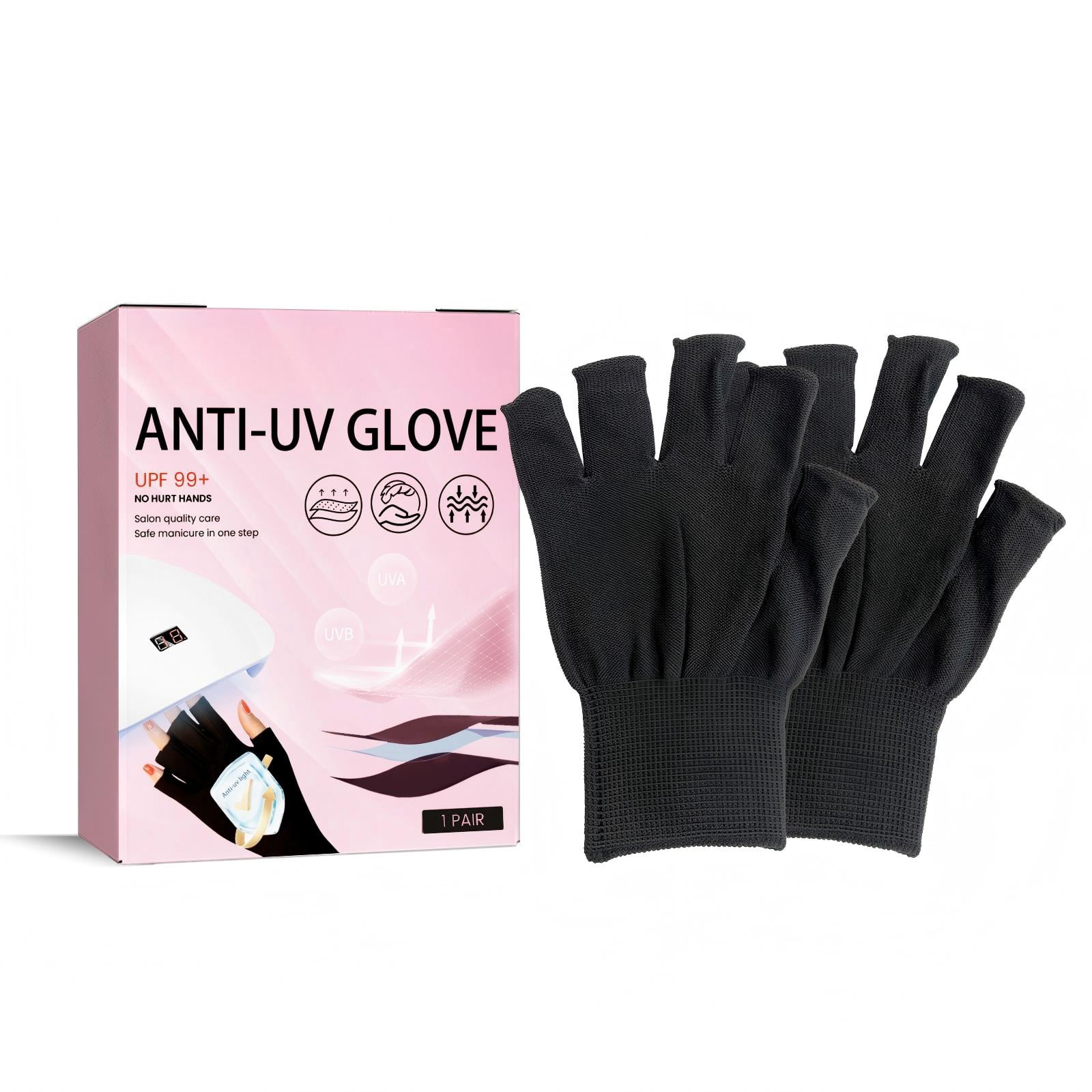 Alvantor UV Protection Gloves for Gel Nail Lamp, Professional UPF50+ Manicure Gloves, Black